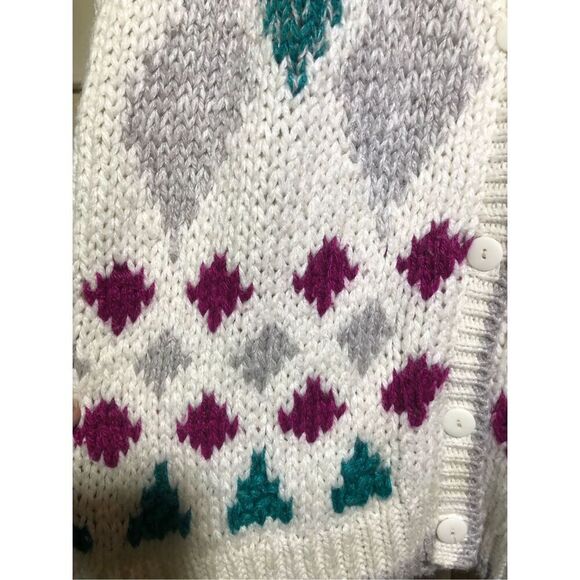 Sheridan Square Women’s White with Purple and Green Diamond Pattern Knitted Swea - Picture 3 of 5
